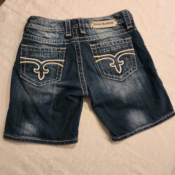 Rock Revival Emilie Easy Shorts 28 Y2K Western Cowgirl Embroidered Denim Glam - Picture 2 of 16